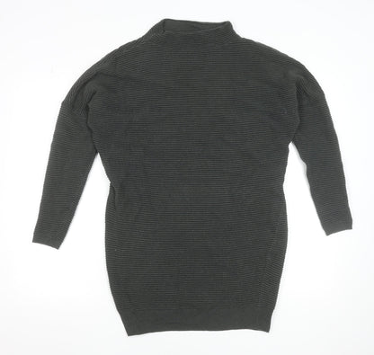 Mint Velvet Women’s Grey Knit Jumper Dress Size 8 Long Sleeve High Neck