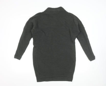 Mint Velvet Women’s Grey Knit Jumper Dress Size 8 Long Sleeve High Neck