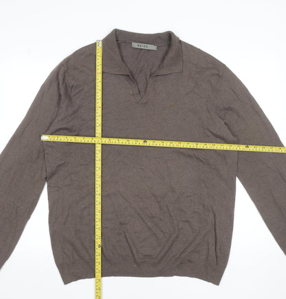 Reiss Men's Brown XL V-Neck Cotton Cashmere Pullover Jumper