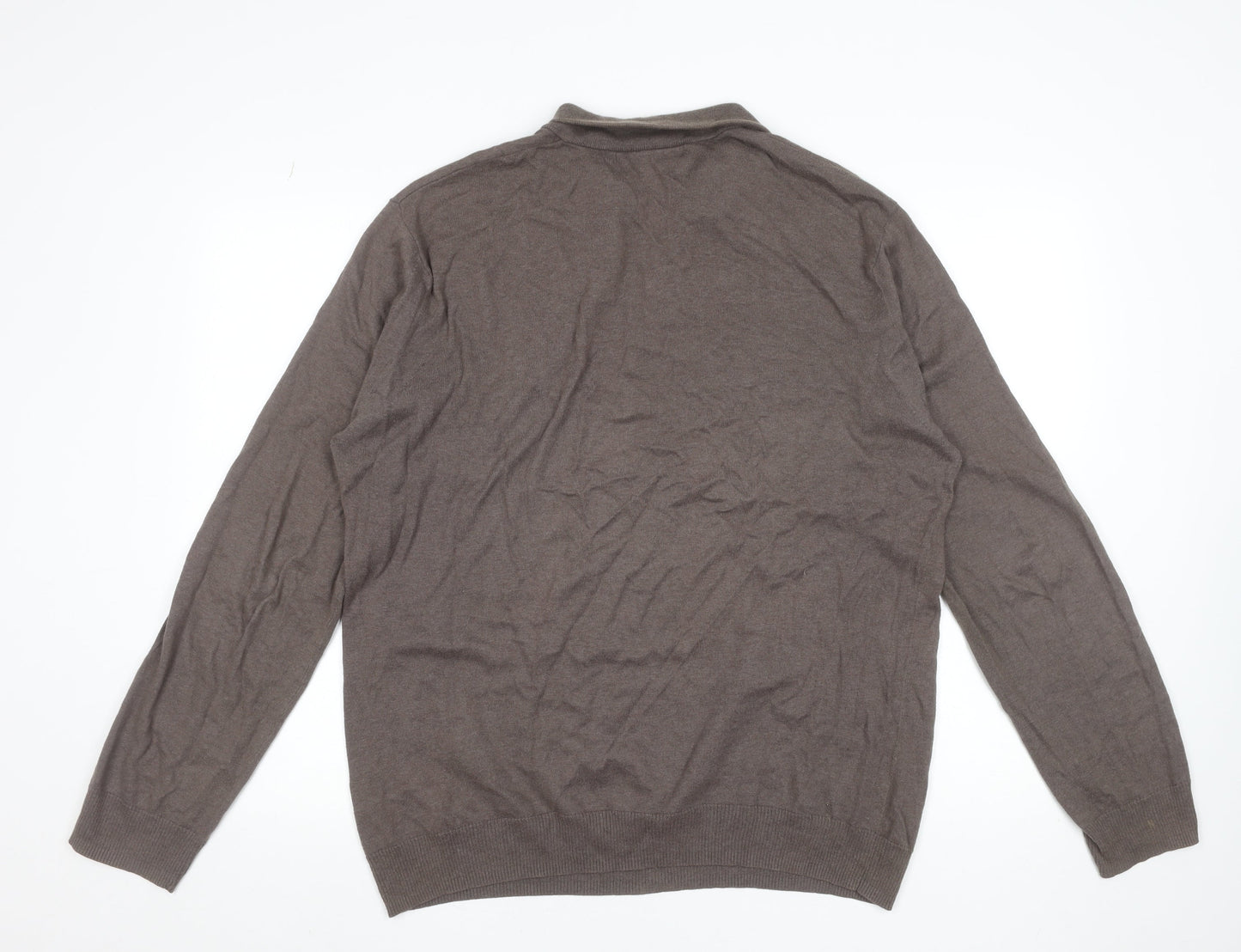 Reiss Men's Brown XL V-Neck Cotton Cashmere Pullover Jumper