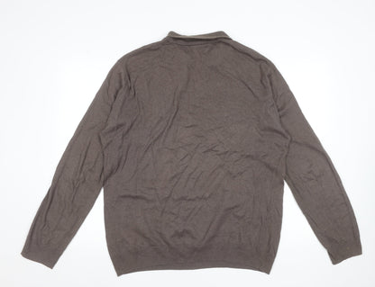 Reiss Men's Brown XL V-Neck Cotton Cashmere Pullover Jumper