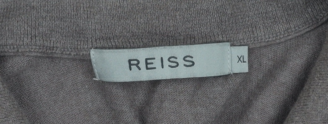 Reiss Men's Brown XL V-Neck Cotton Cashmere Pullover Jumper