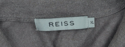 Reiss Men's Brown XL V-Neck Cotton Cashmere Pullover Jumper