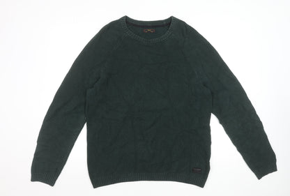 Lee Men’s Green Waffle-Knit Cotton Crew Neck Jumper L