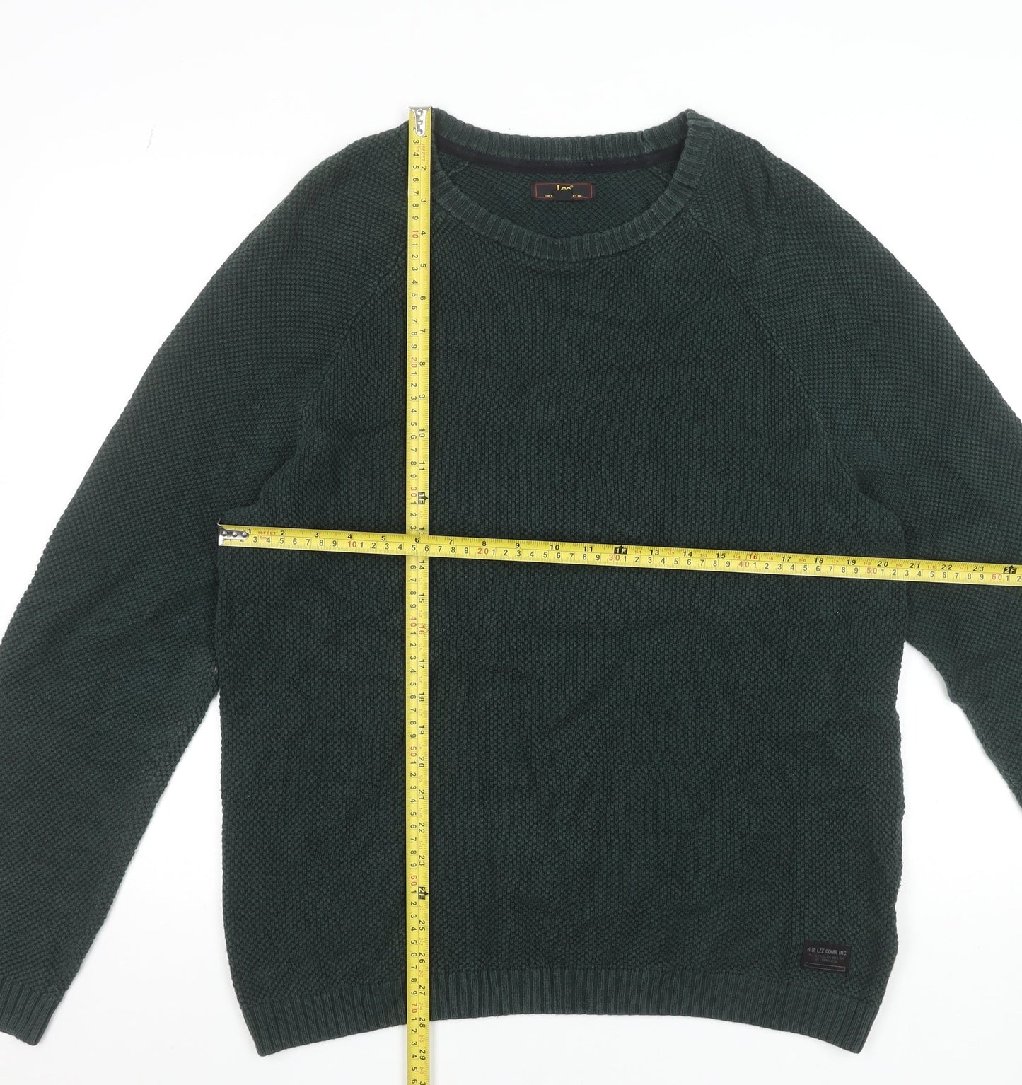 Lee Men’s Green Waffle-Knit Cotton Crew Neck Jumper L