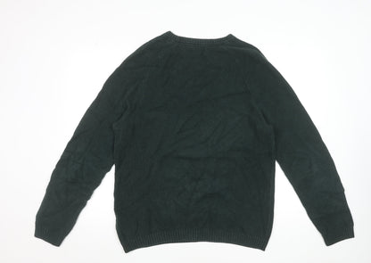 Lee Men’s Green Waffle-Knit Cotton Crew Neck Jumper L