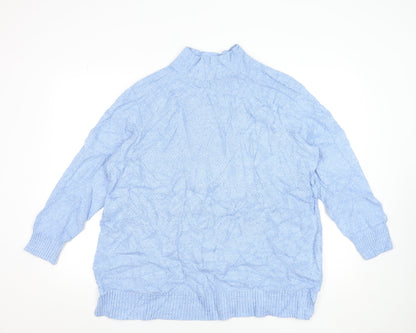 Lands' End Women's Blue Cotton Mock Neck Pullover Jumper Size 24/26