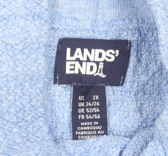 Lands' End Women's Blue Cotton Mock Neck Pullover Jumper Size 24/26