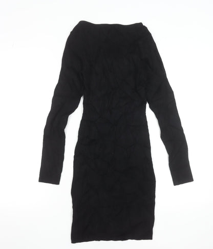 Jack Wills Women’s Black Bodycon Knit Dress Size 10 Long Sleeve Sweetheart Neck