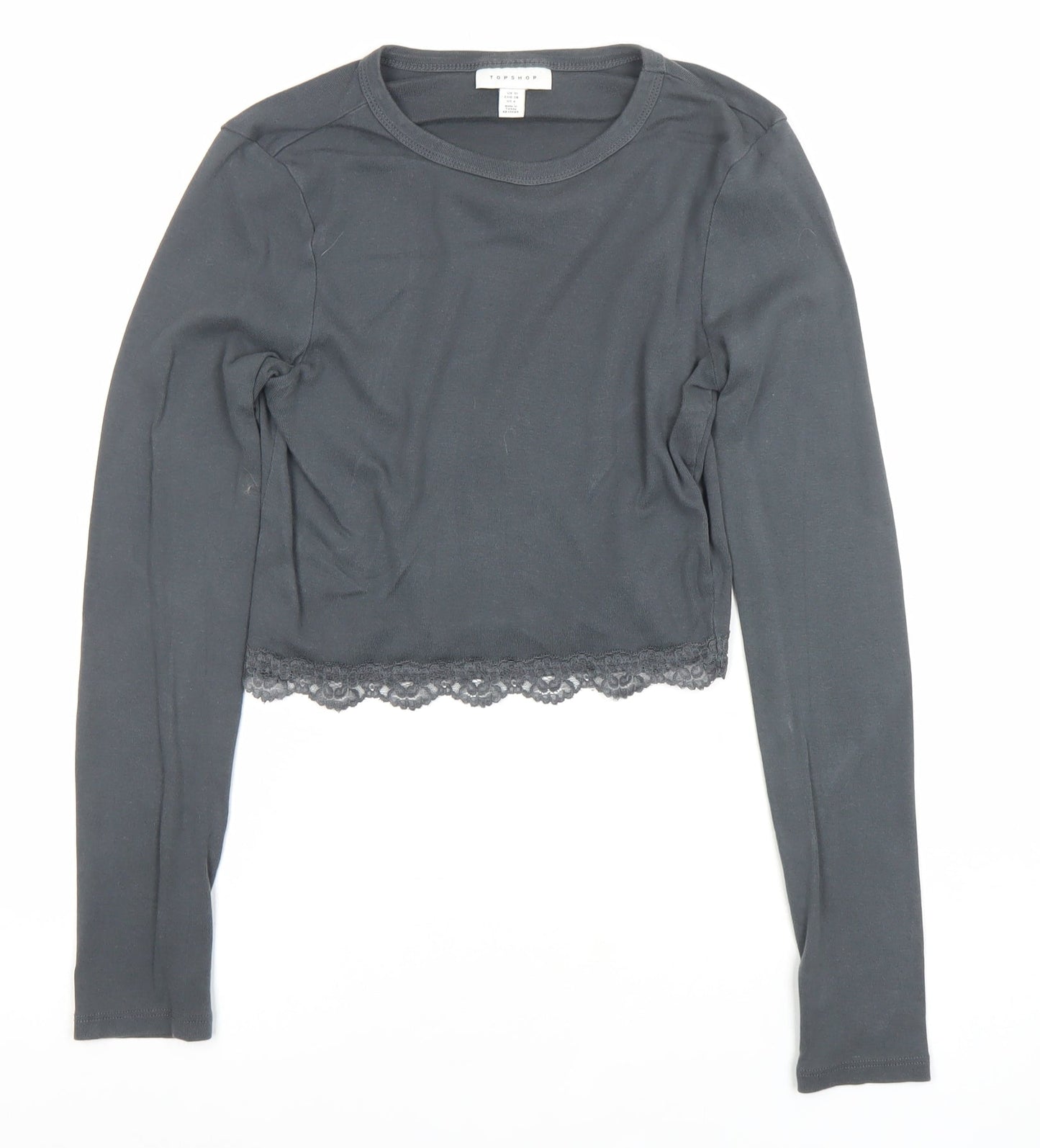 Womens UK Size 10 Topshop Black Cropped T-Shirt