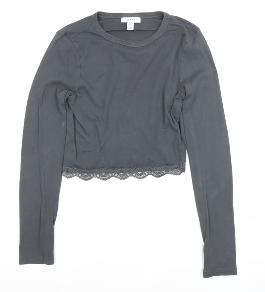 Womens UK Size 10 Topshop Black Cropped T-Shirt