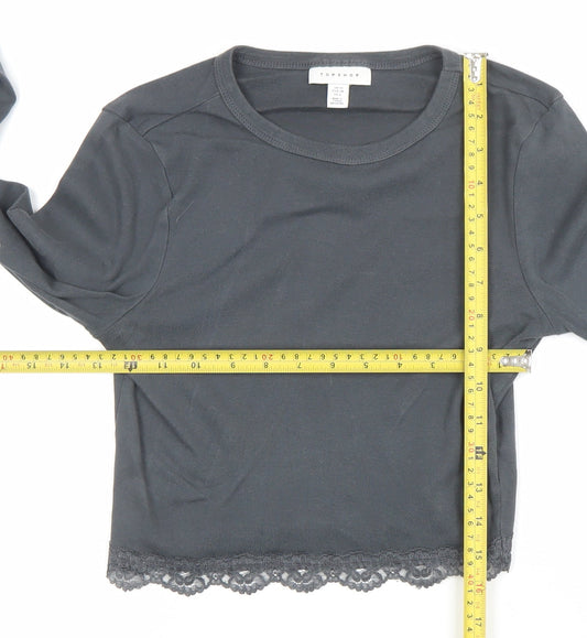 Womens UK Size 10 Topshop Black Cropped T-Shirt