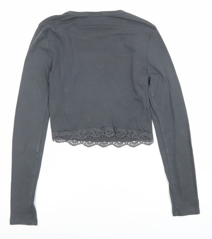 Womens UK Size 10 Topshop Black Cropped T-Shirt