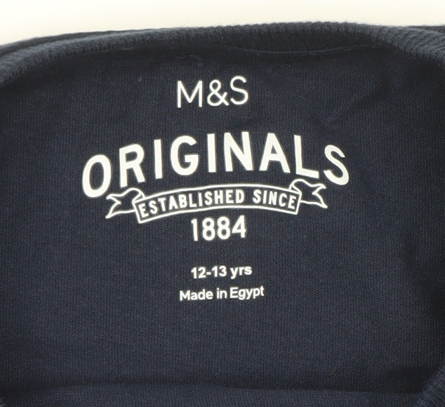Boys UK Size 12-13 Years Marks and Spencer Blue Basic T-Shirt