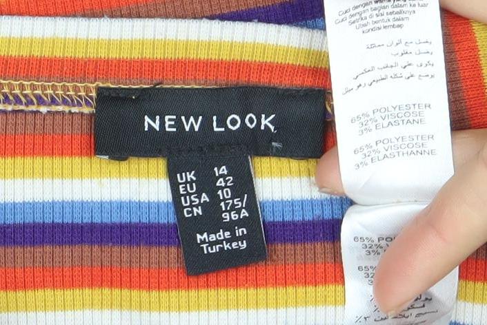 Womens UK Size 14 New Look Multicoloured Basic T-Shirt