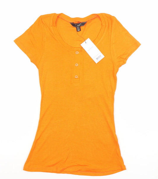 Lipsy Women’s Orange Slim Fit Button Front Jersey T-Shirt Size 8