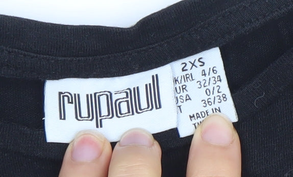 Womens UK Size 2XS RuPaul Black Basic T-Shirt