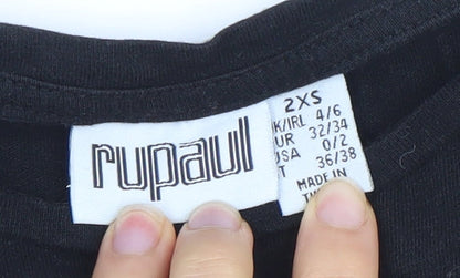 Womens UK Size 2XS RuPaul Black Basic T-Shirt
