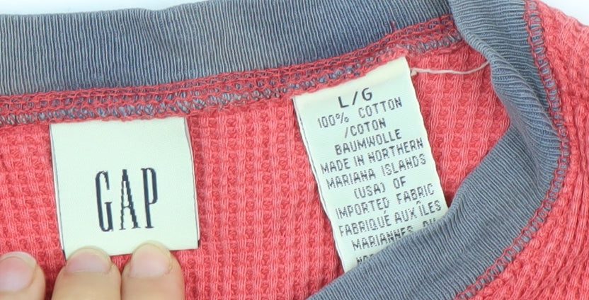 GAP Women Coral Henley Long Sleeve Cotton Sweatshirt L