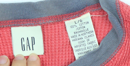 GAP Women Coral Henley Long Sleeve Cotton Sweatshirt L