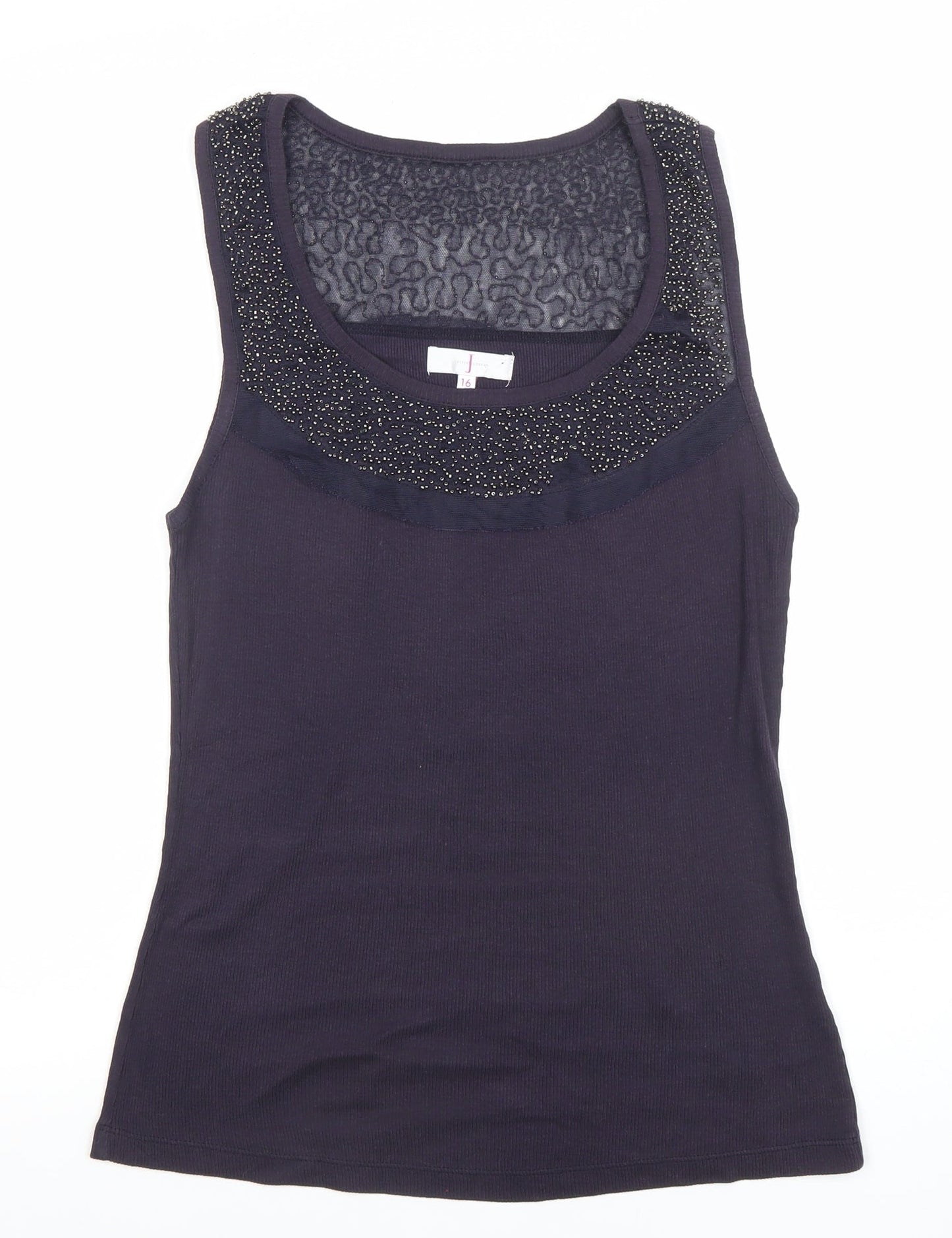 Jasper Conran Women's Black Beaded Tank Top Size 16 Cotton Elastane