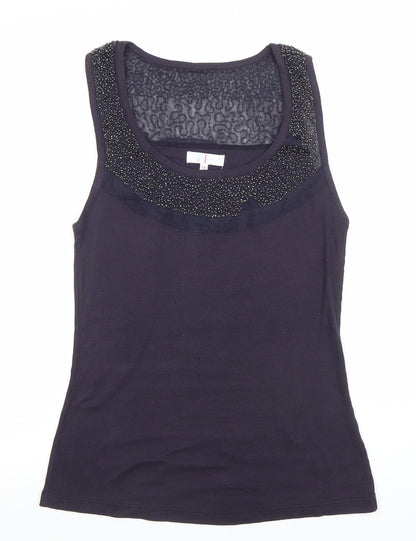 Jasper Conran Women's Black Beaded Tank Top Size 16 Cotton Elastane