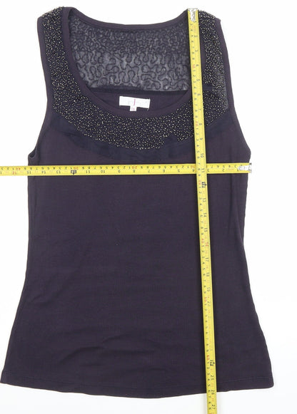 Jasper Conran Women's Black Beaded Tank Top Size 16 Cotton Elastane