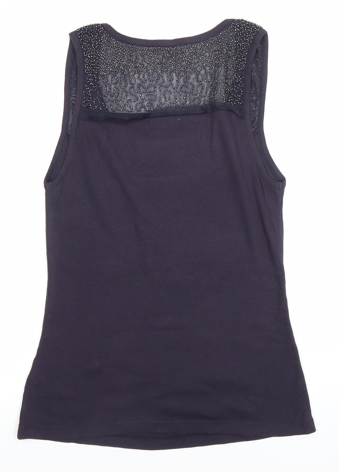 Jasper Conran Women's Black Beaded Tank Top Size 16 Cotton Elastane