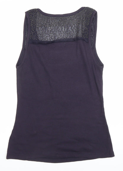 Jasper Conran Women's Black Beaded Tank Top Size 16 Cotton Elastane