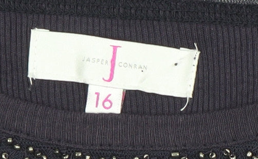 Jasper Conran Women's Black Beaded Tank Top Size 16 Cotton Elastane