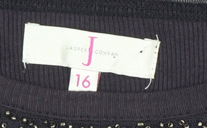 Jasper Conran Women's Black Beaded Tank Top Size 16 Cotton Elastane