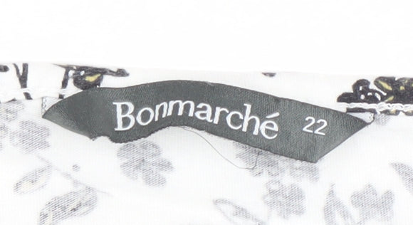 Bonmarché Women's White Floral Striped Tie Hem Cotton T-Shirt Size 22