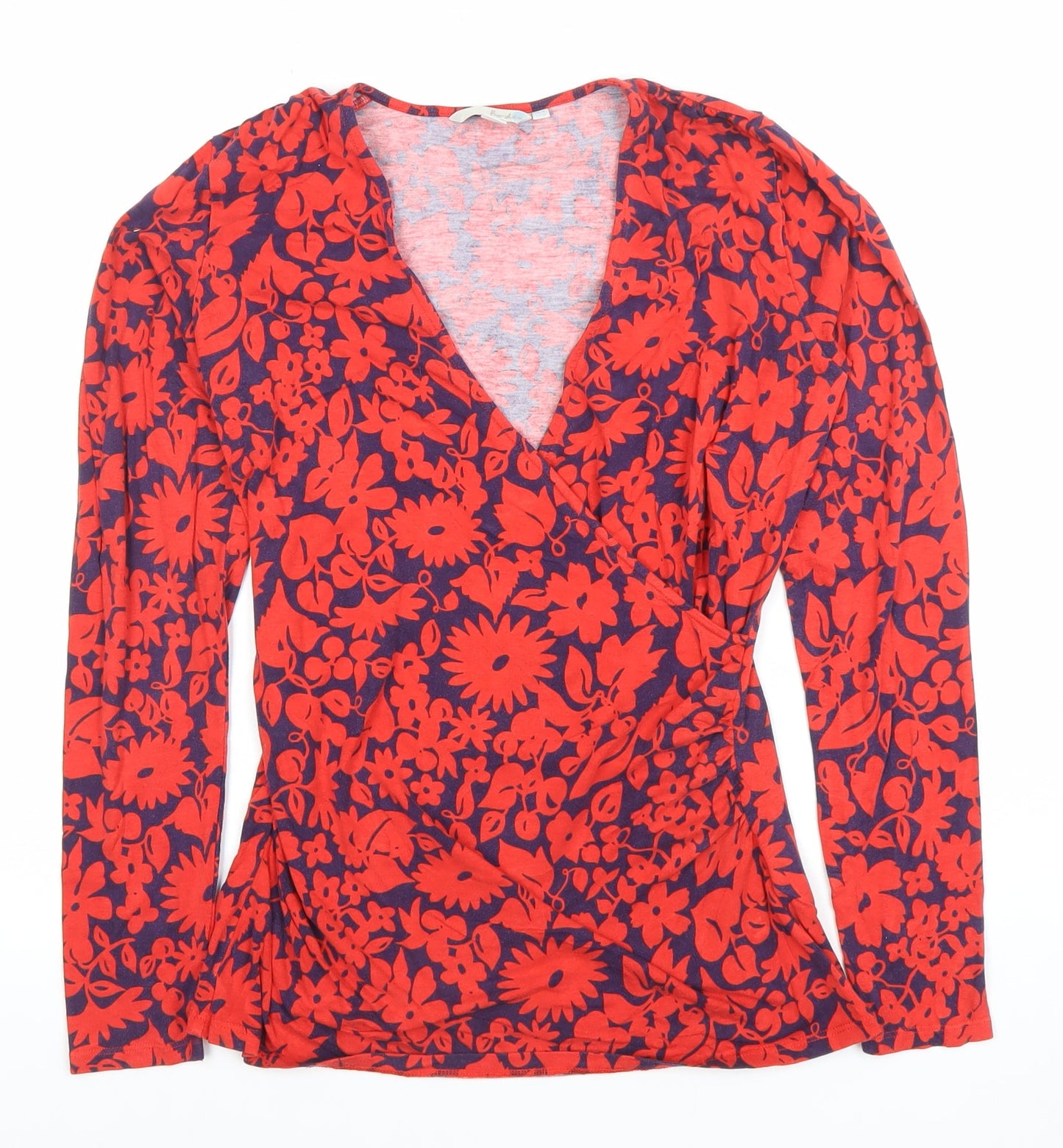 Boden Women's Red Floral Wrap Jersey Blouse Size 10 Long Sleeve