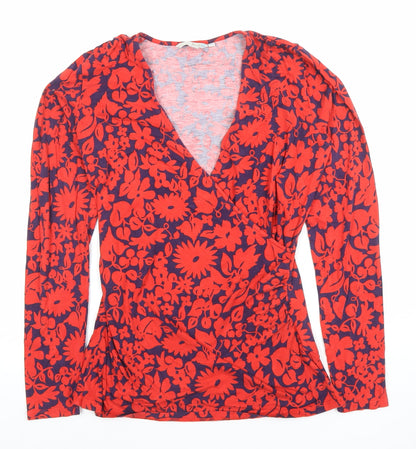 Boden Women's Red Floral Wrap Jersey Blouse Size 10 Long Sleeve