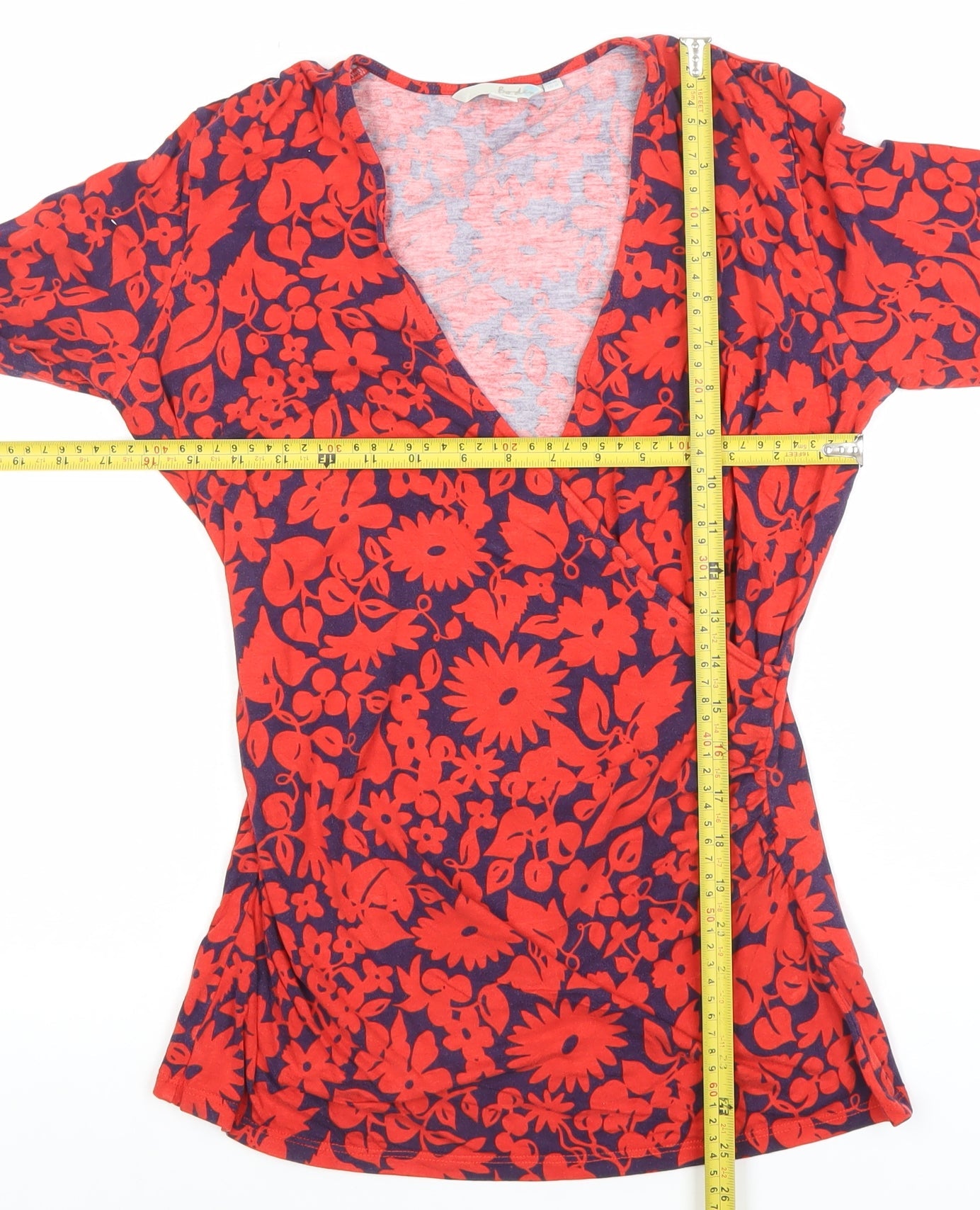 Boden Women's Red Floral Wrap Jersey Blouse Size 10 Long Sleeve