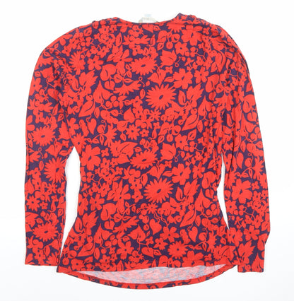Boden Women's Red Floral Wrap Jersey Blouse Size 10 Long Sleeve