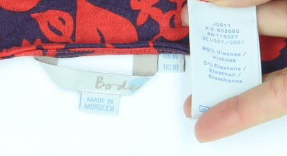 Boden Women's Red Floral Wrap Jersey Blouse Size 10 Long Sleeve