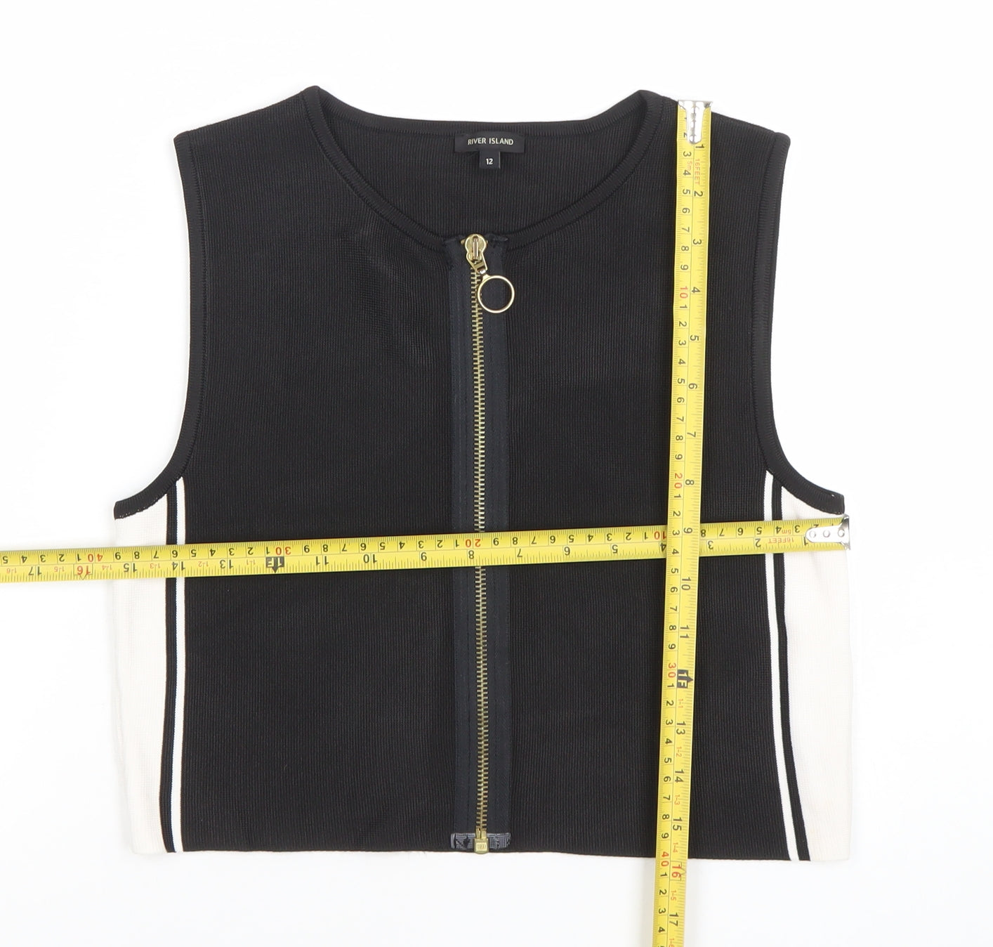 Womens UK Size 12 River Island Black Cropped Tank