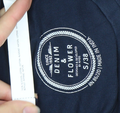 Unisex Adults UK Size S Denim & Flower Blue Basic T-Shirt