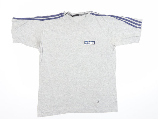 Vintage Adidas Men's Grey Short Sleeve Sports T-Shirt Size L