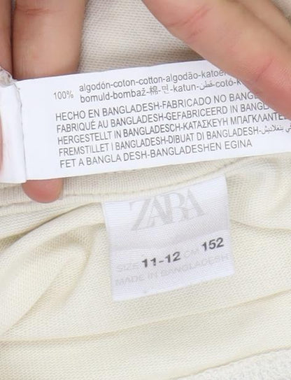 Girls UK Size 11-12 Years Zara Ivory Basic T-Shirt