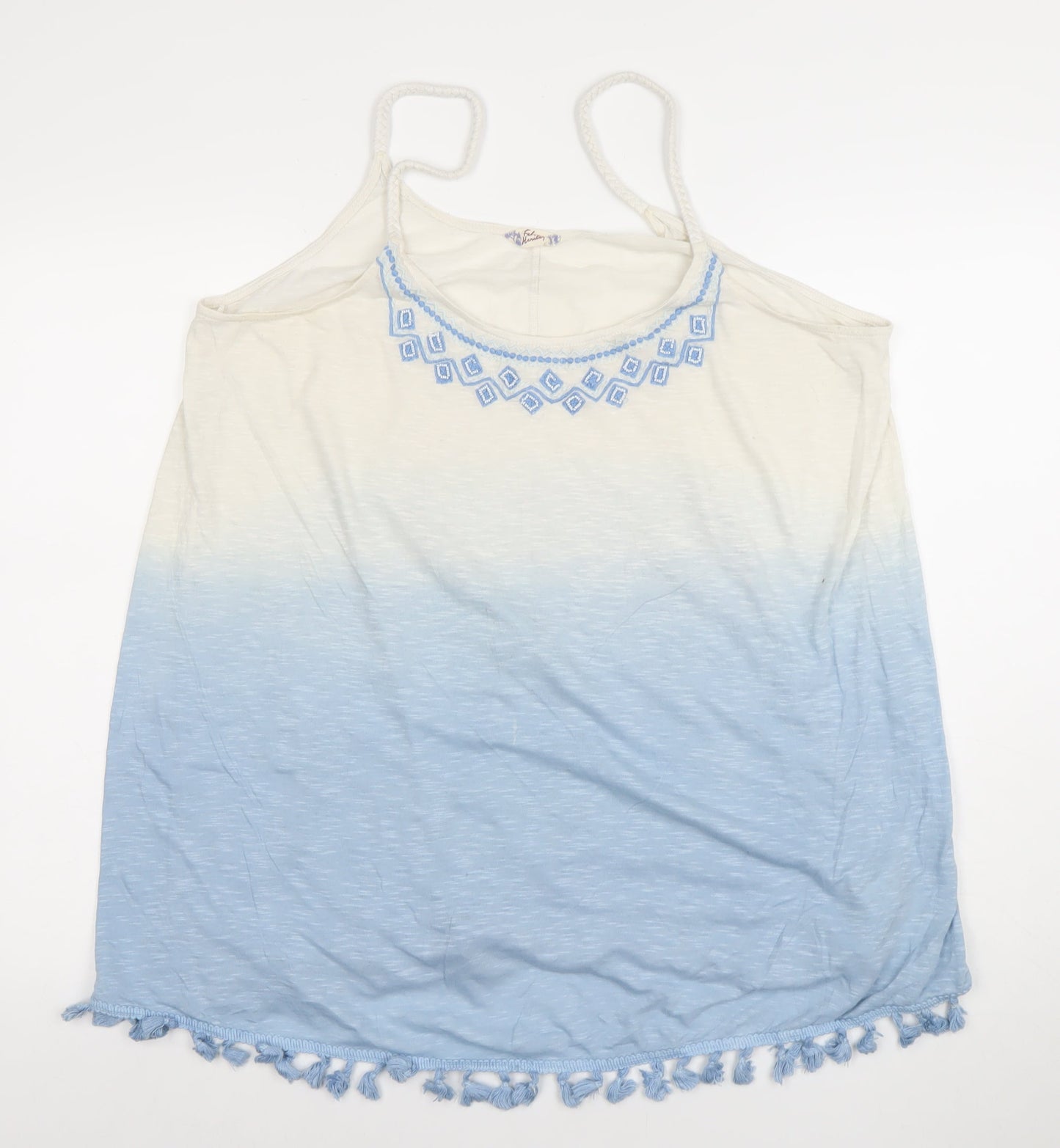 Matalan Womens Blue Ombre Embroidered Tassel Hem Camisole Top Size 18