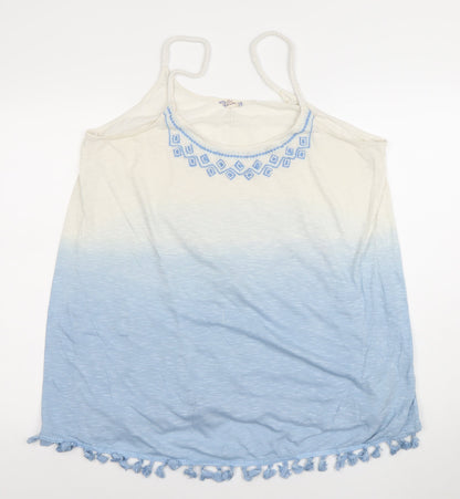 Matalan Womens Blue Ombre Embroidered Tassel Hem Camisole Top Size 18