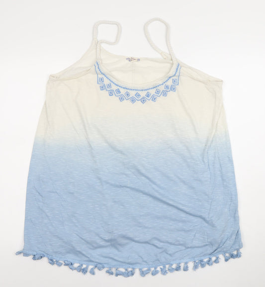 Matalan Womens Blue Ombre Embroidered Tassel Hem Camisole Top Size 18