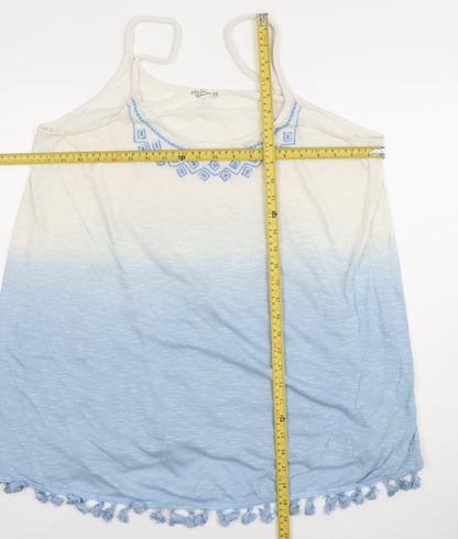 Matalan Womens Blue Ombre Embroidered Tassel Hem Camisole Top Size 18
