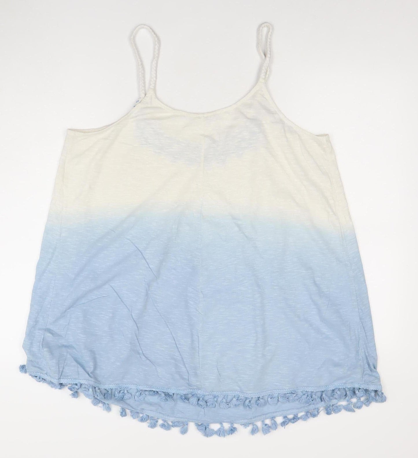 Matalan Womens Blue Ombre Embroidered Tassel Hem Camisole Top Size 18
