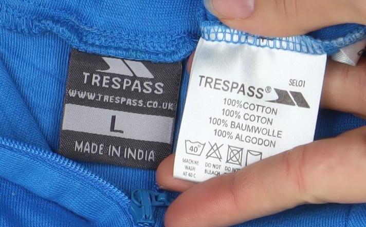 Mens UK Size L Trespass Blue Full Zip Sweatshirt