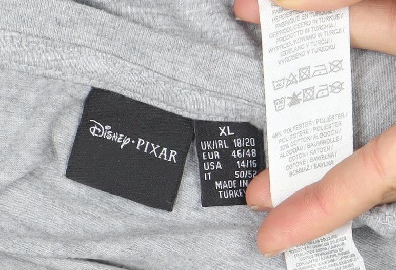 Womens UK Size XL Disney Pixar Grey Basic T-Shirt