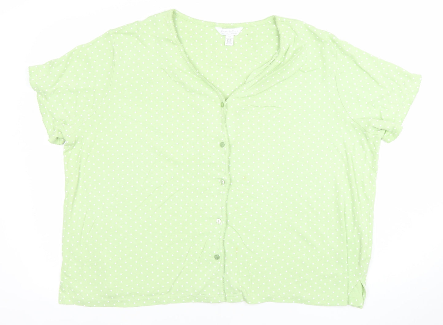 Charter Club Womens Green Polka Dot Cotton Short Sleeve Cardigan 2XL