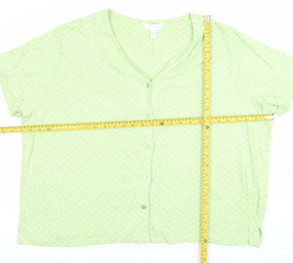 Charter Club Womens Green Polka Dot Cotton Short Sleeve Cardigan 2XL